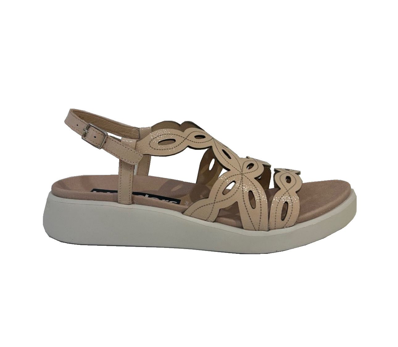 Wonders C-6542 Darya Palo Beige Lack V Patent Leather Buckle Sandal Made In Spain