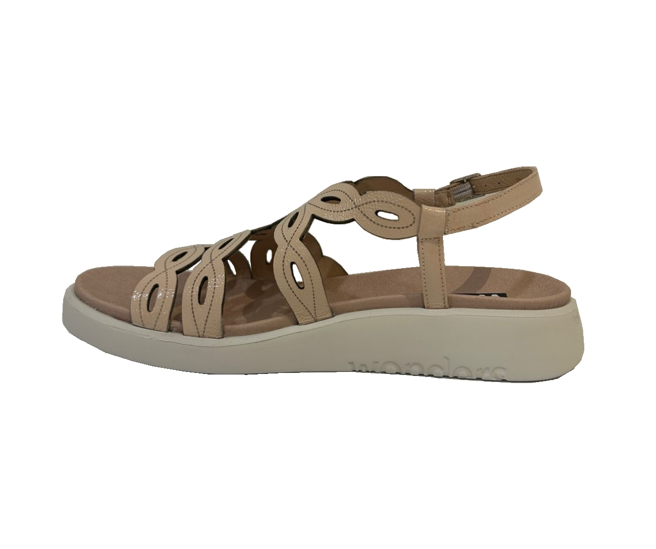 Wonders C-6542 Darya Palo Beige Lack V Patent Leather Buckle Sandal Made In Spain