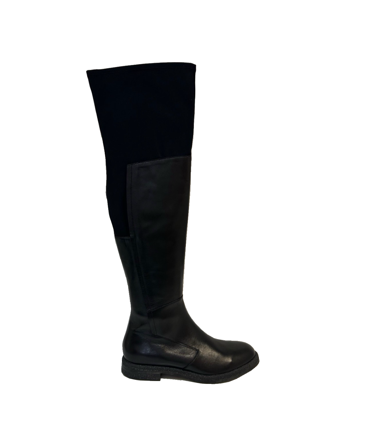 Bruno Premi I1805G Black Nero Vitello Lycra Leather And Elastic Half Zip Knee High Boot