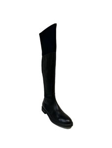 Bruno Premi I1805G Black Nero Vitello Lycra Leather And Elastic Half Zip Knee High Boot