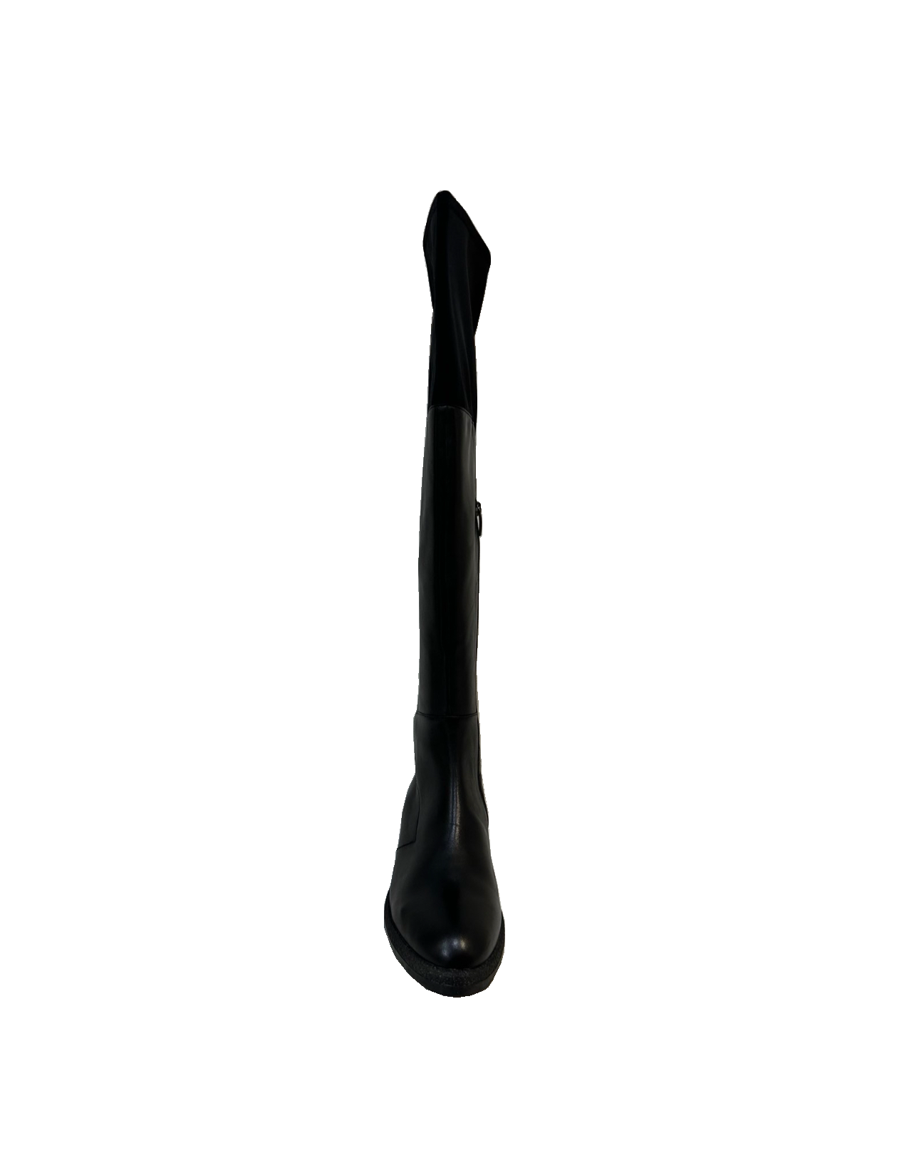 Bruno Premi I1805G Black Nero Vitello Lycra Leather And Elastic Half Zip Knee High Boot