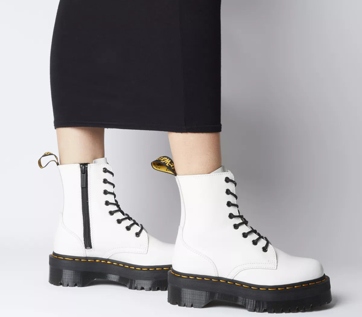 Dr. Martens Jadon White Smooth Zip Platform Ankle 8 Eyelet Boot