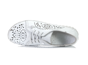 Cabello Comfort Sevil White 4 Eyelet Elastic Lace Up Shoe Made In Turkey