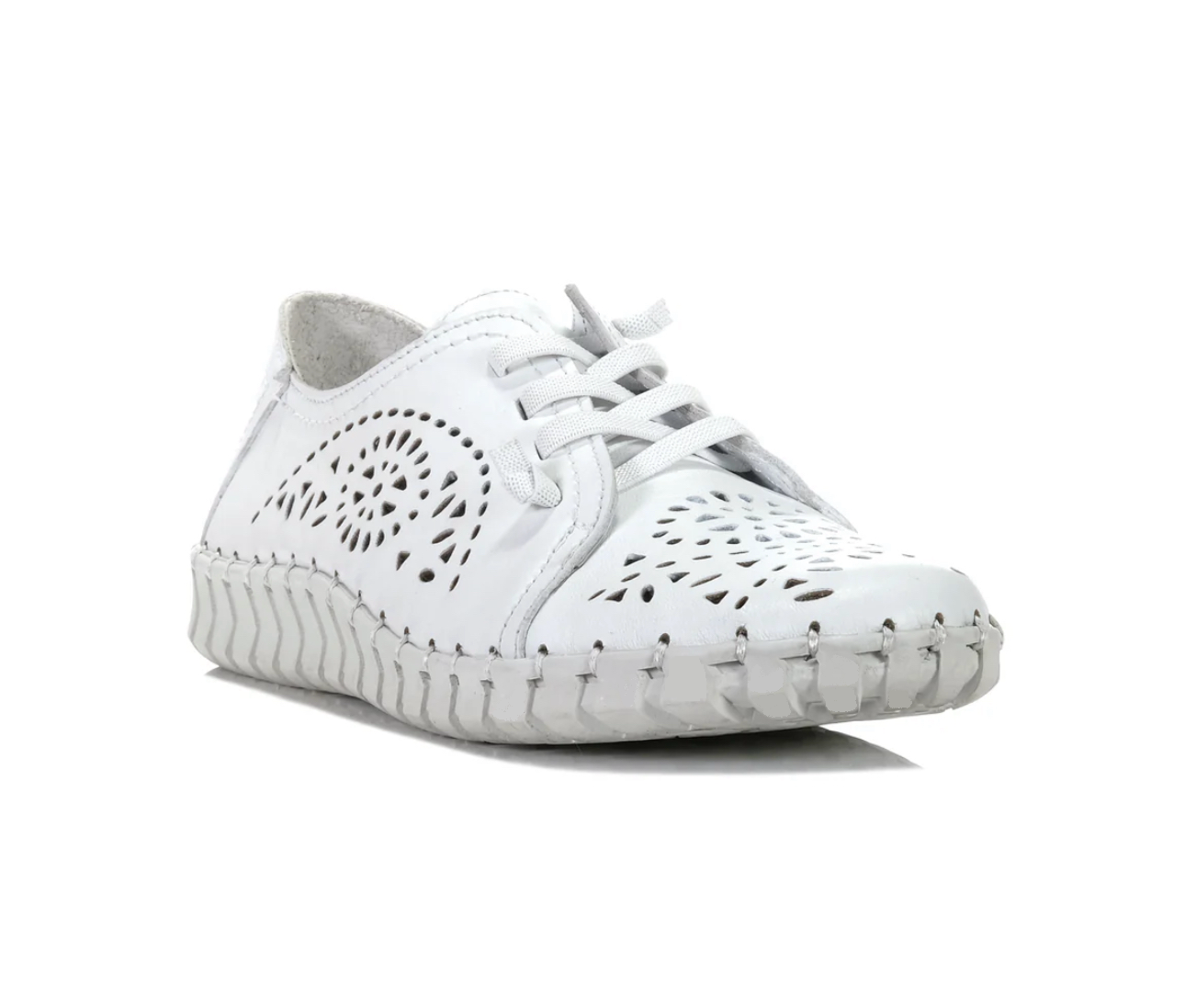 Cabello Comfort Sevil White 4 Eyelet Elastic Lace Up Shoe Made In Turkey