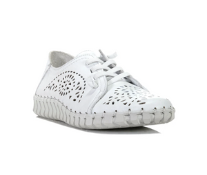 Cabello Comfort Sevil White 4 Eyelet Elastic Lace Up Shoe Made In Turkey