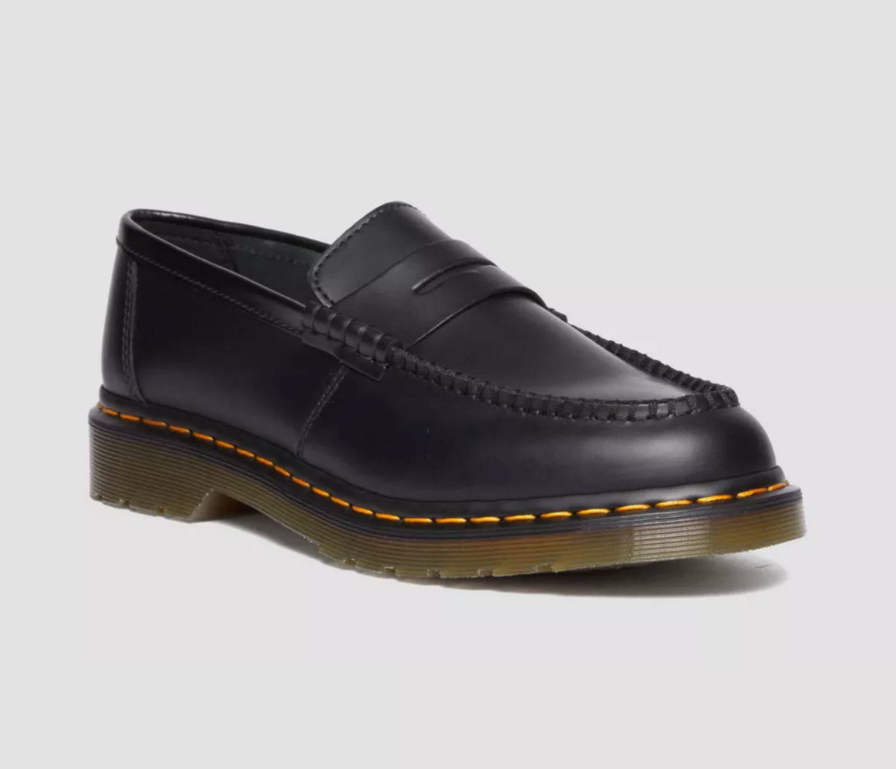 Dr. Martens Penton Black Smooth Leather Yellow Stitch Loafer Shoe