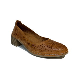 Sala Europe Beryl Coconut Light Tan Perforated Leather Slip On Court Shoe Made In Turkey