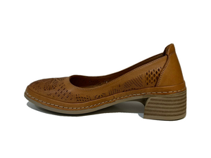 Sala Europe Beryl Coconut Light Tan Perforated Leather Slip On Court Shoe Made In Turkey