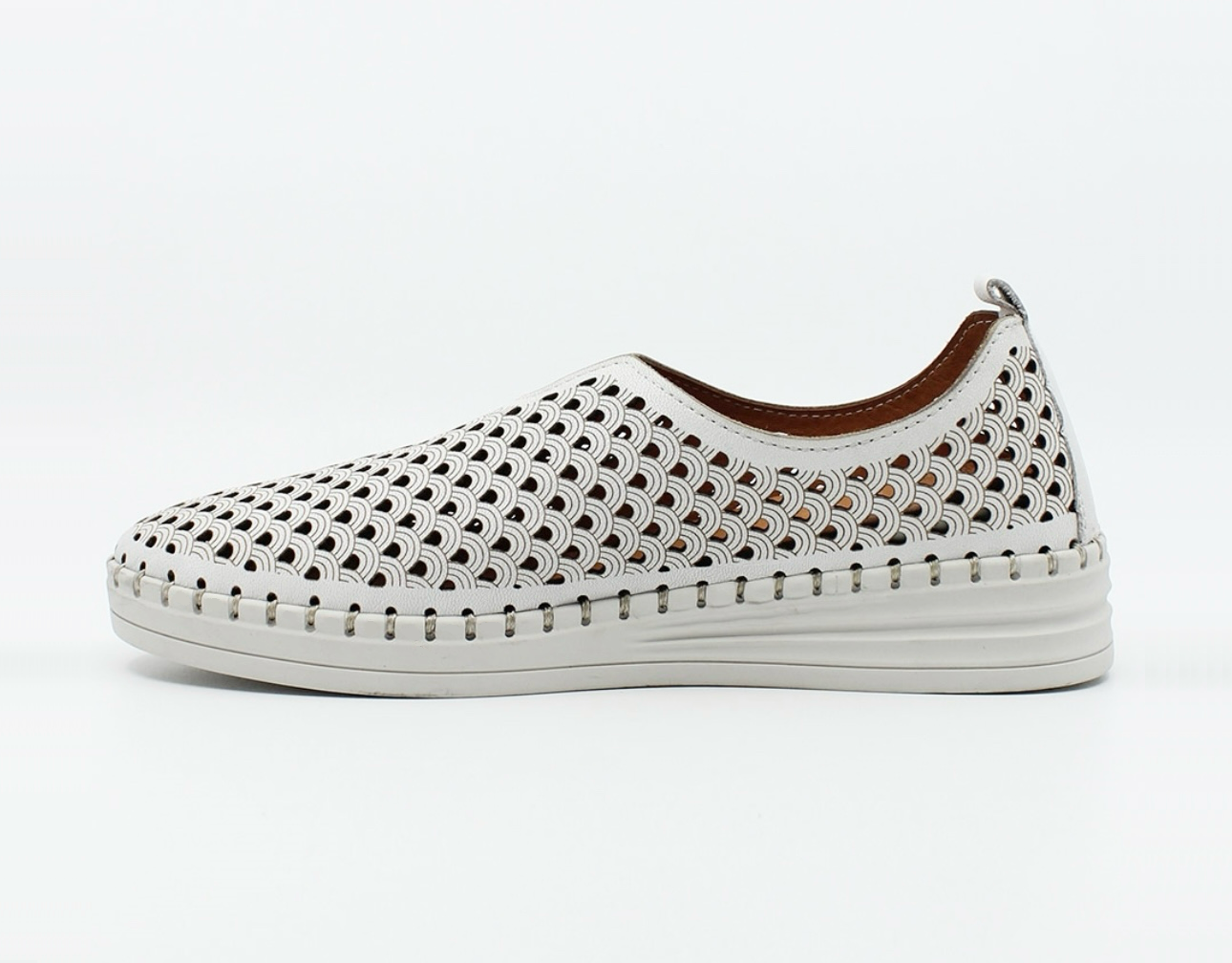 Sala Europe Lasso White Perforated Leather Slip On Shoe Made In Turkey