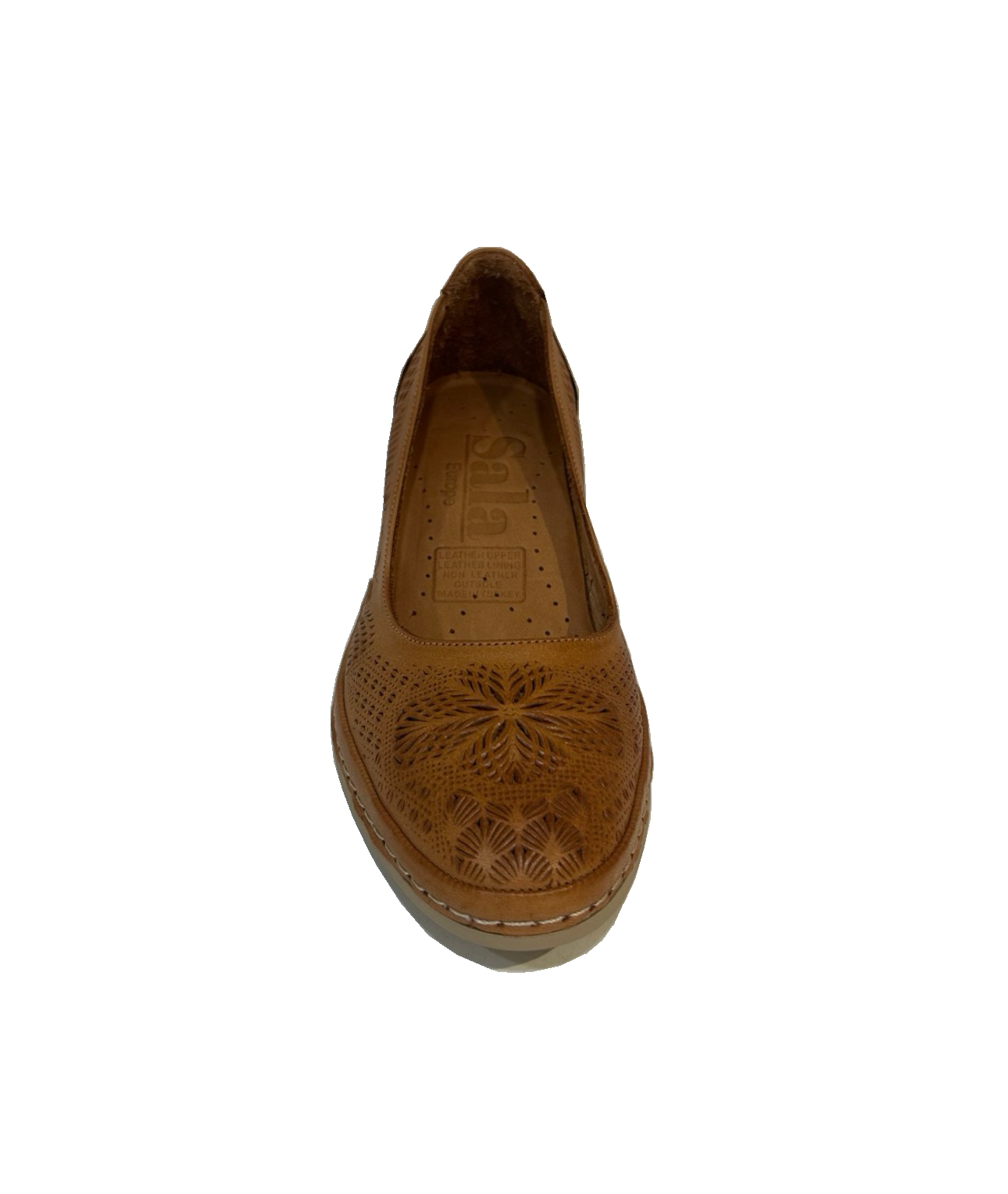 Sala Europe Beryl Coconut Light Tan Perforated Leather Slip On Court Shoe Made In Turkey
