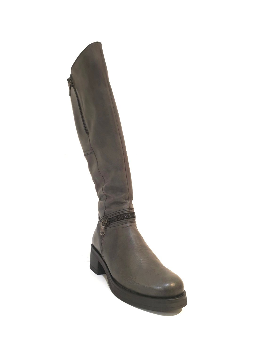 Old Florence 70521 Anthracite Grey Leather XL Calf Zip Knee High Boot Made In Italy