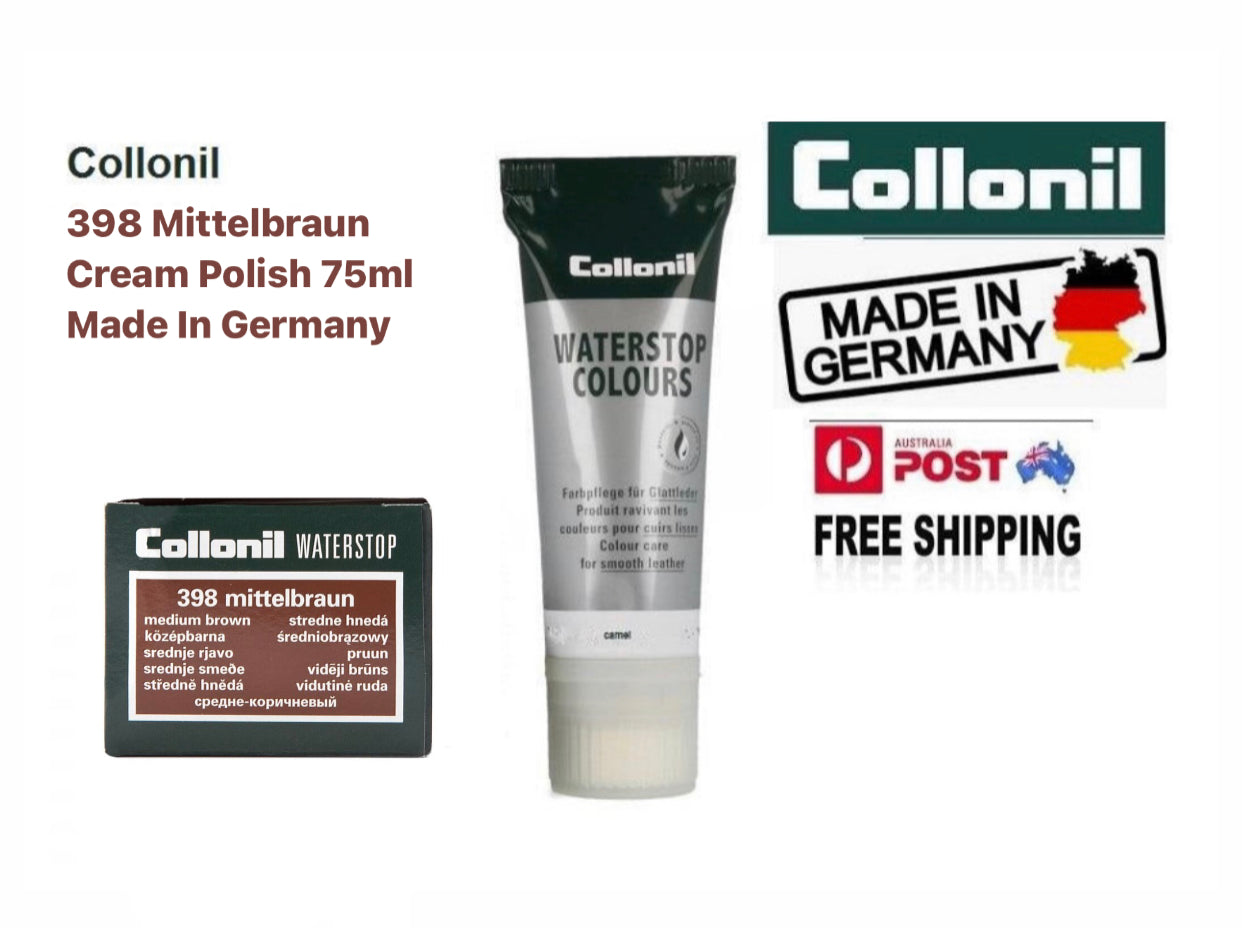 Collonil Waterstop 398 Mittelbraun Medium Brown Sponge Applicator Tube 75ml Made In Germany