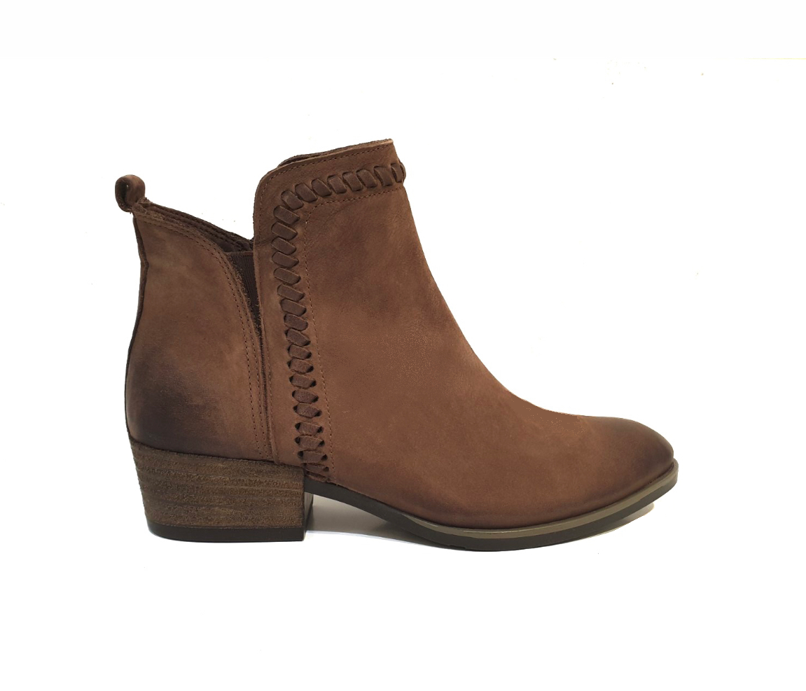 Bueno Lisa Praline Brown Nubuck Zip Ankle Boot Made In Turkey