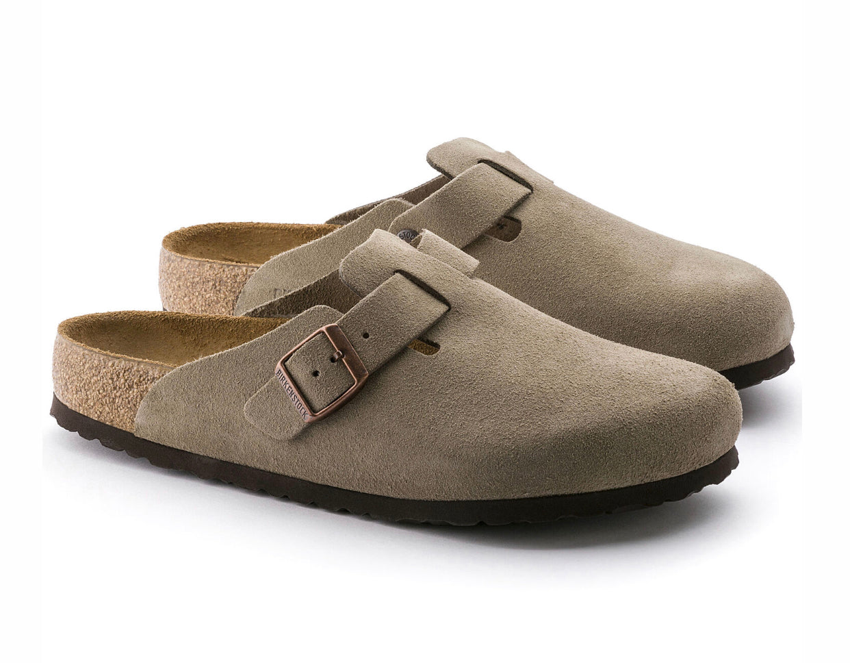 Birkenstock Boston Taupe Suede Soft Footbed Made In Germany