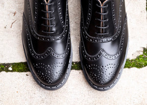 Solovair Black Hi-Shine 5 Eyelet English Brogue Shoe Made In England