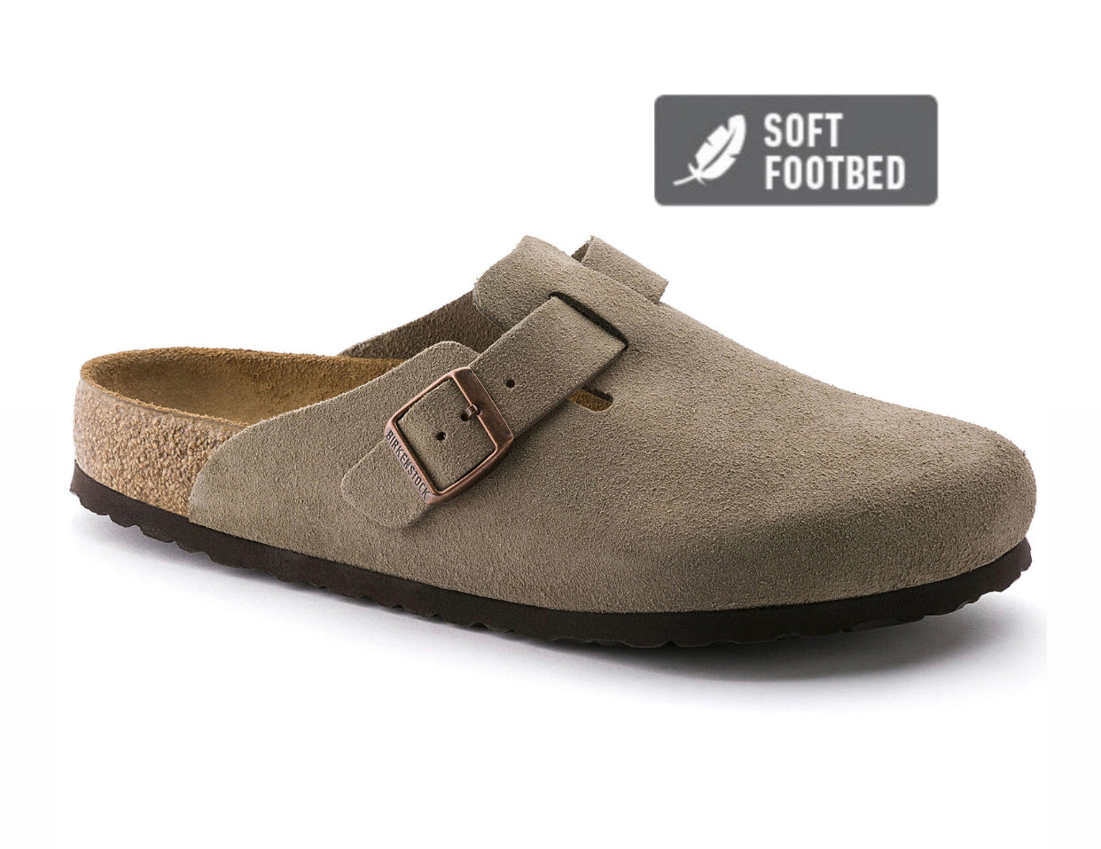 Birkenstock Boston Taupe Suede Soft Footbed Made In Germany
