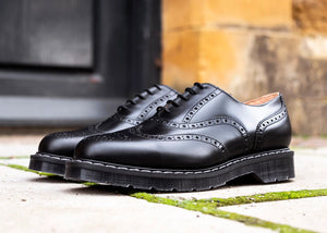 Solovair Black Hi-Shine 5 Eyelet English Brogue Shoe Made In