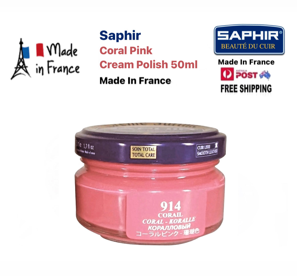 Saphir Coral Pink Renovating Cream Polish 50ml Made In France