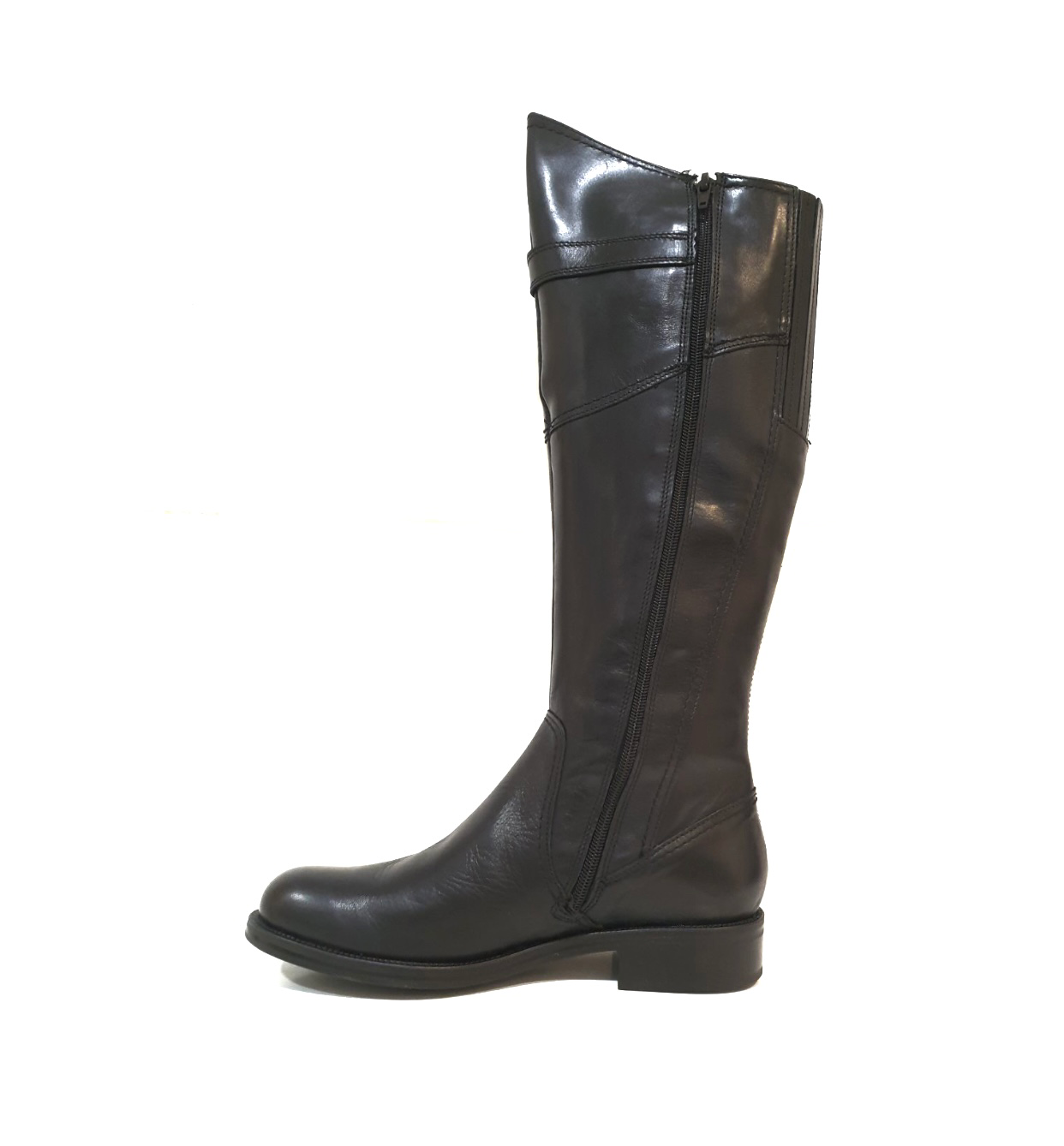 Old Florence 29045 Tamponato Nero Black Zip Knee High Boot Made In Italy