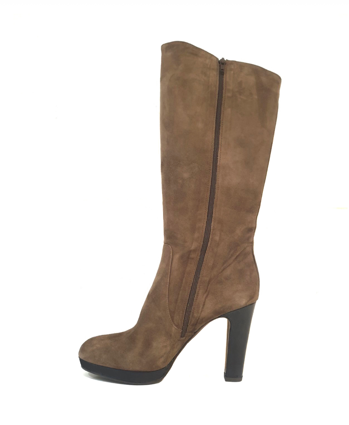 Progetto H296 Camoscio Tun Light Brown Suede Leather Zip Knee High Boot Made In Italy