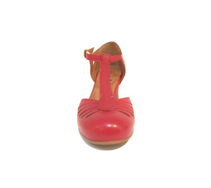 Relance 8540 All Rosso Red Leather T-Bar Court Shoe Made In Portugal