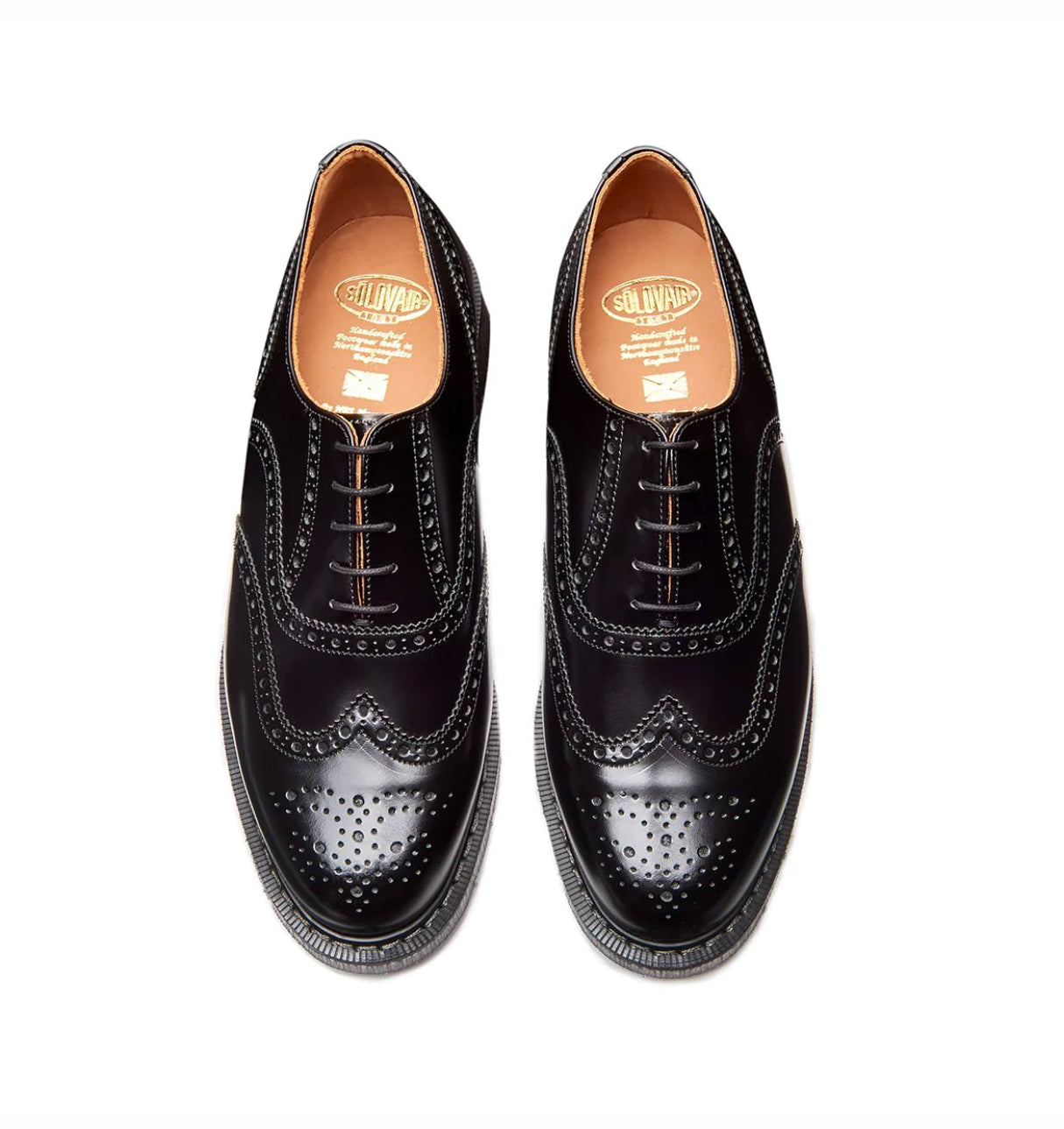 Solovair Black Hi-Shine 5 Eyelet English Brogue Shoe Made In England