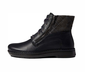Naot Castera Black Midnight Suede Foggy Gray 5 Eyelet Zip Quilted Ankle Boot Made In Israel