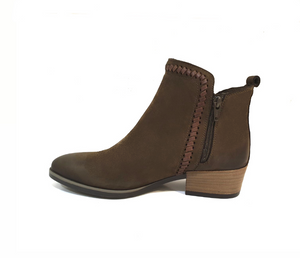 Bueno Lisa Helmet Brown Nubuck Zip Ankle Boot Made In Turkey