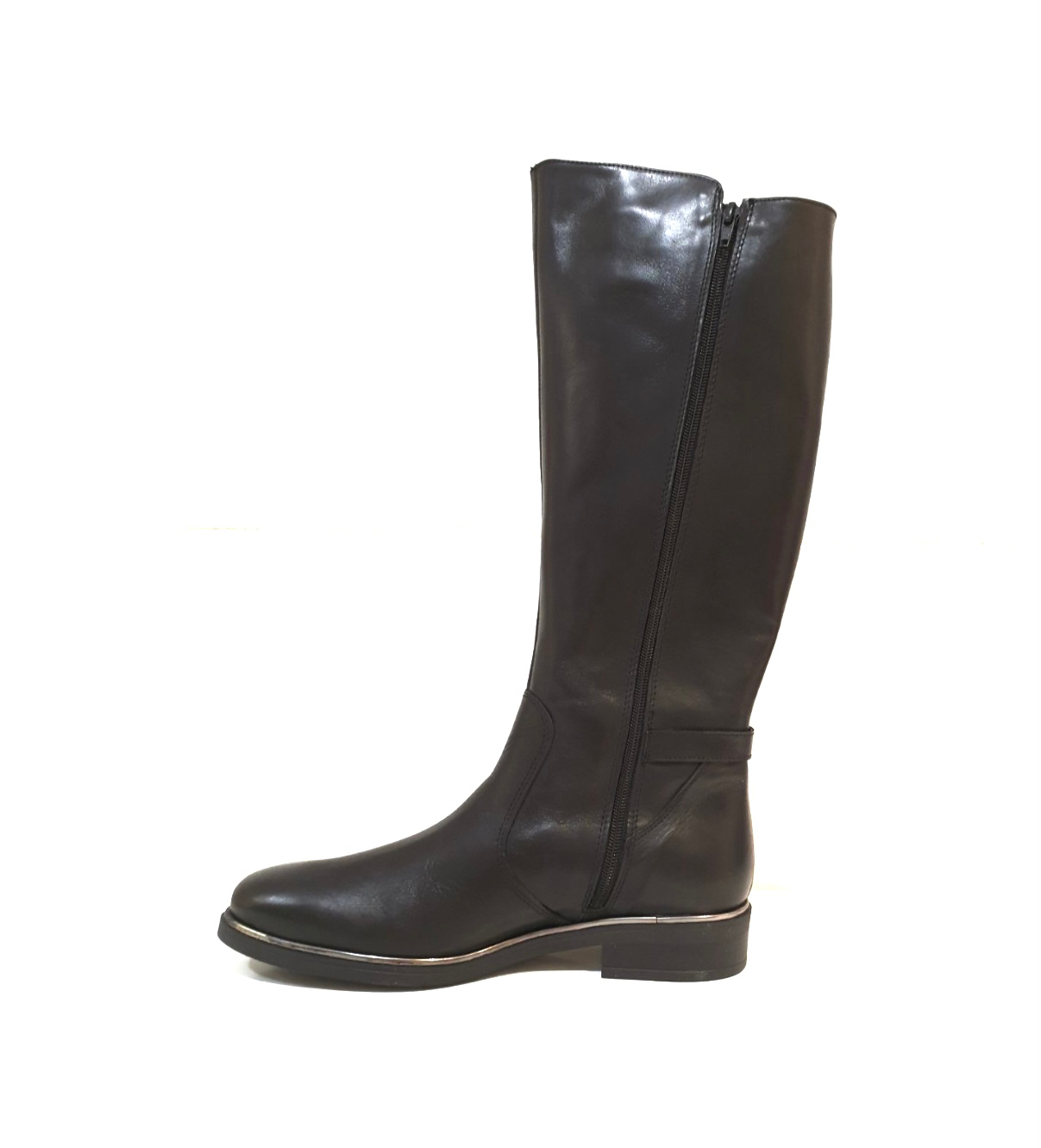 Old Florence 31286 Tamponato Nero Black Zip Knee High Boot Made In Italy