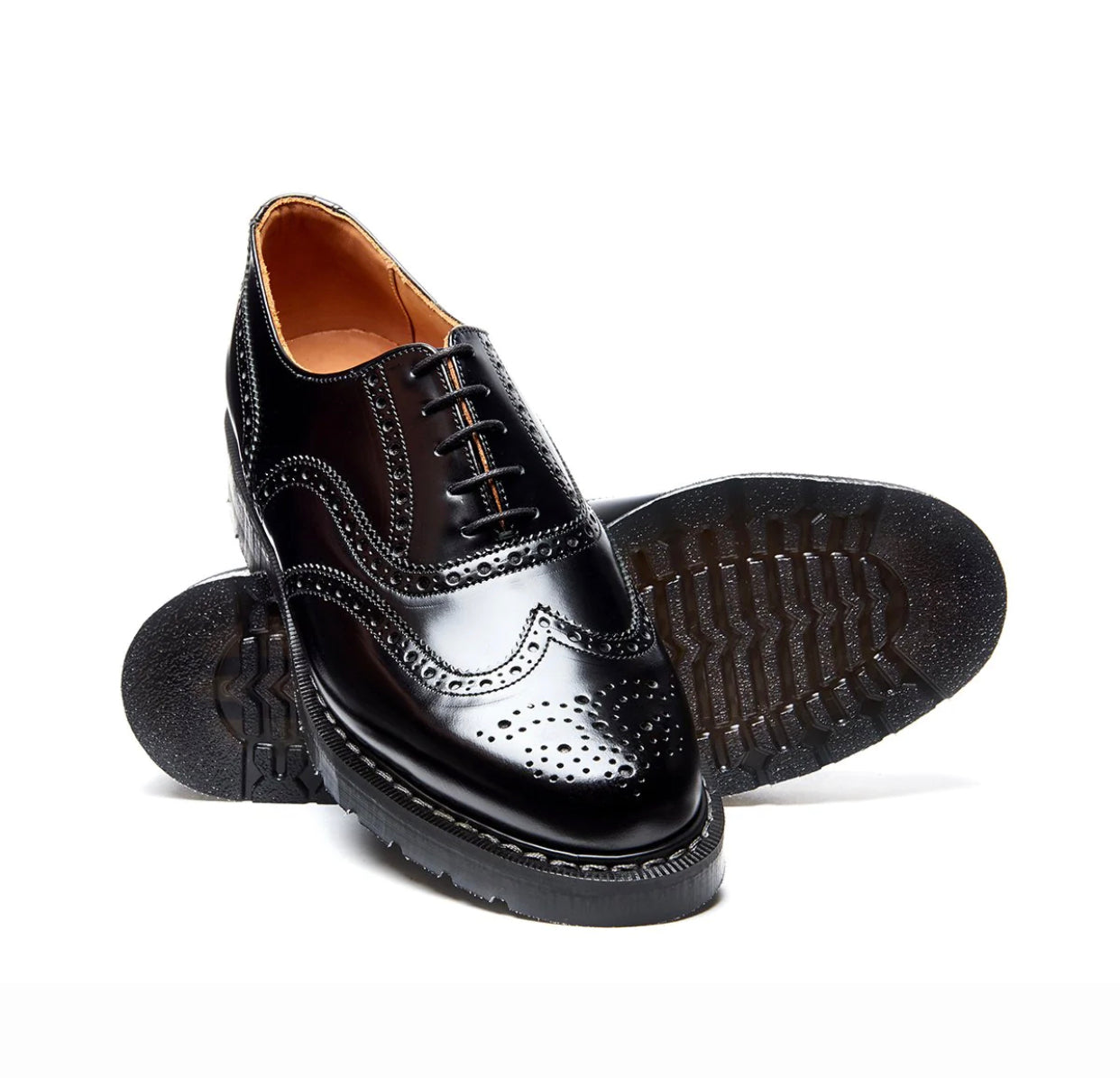 Solovair Black Hi-Shine 5 Eyelet English Brogue Shoe Made In England