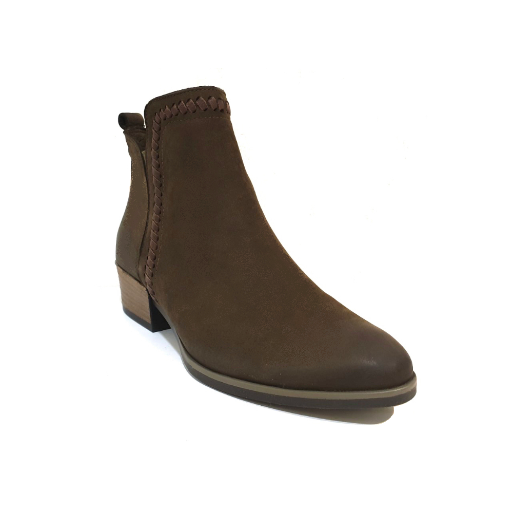 Bueno Lisa Helmet Brown Nubuck Zip Ankle Boot Made In Turkey