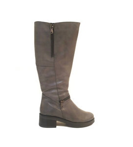 Old Florence 70521 Anthracite Grey Leather XL Calf Zip Knee High Boot Made In Italy