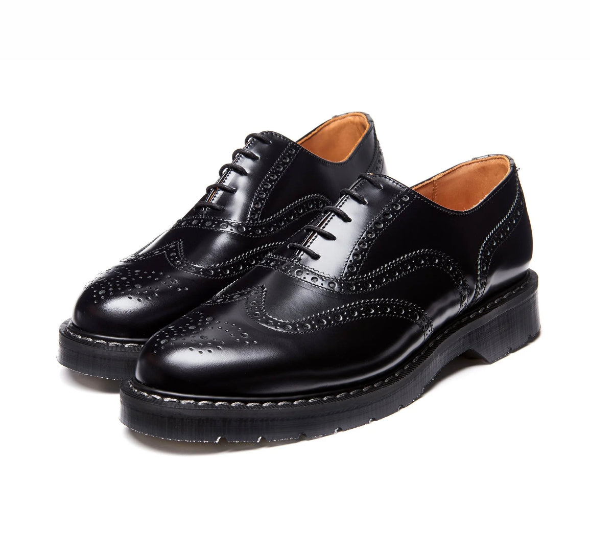 Solovair Black Hi-Shine 5 Eyelet English Brogue Shoe Made In England