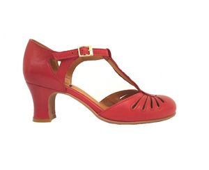 Relance 8540 All Rosso Red Leather T-Bar Court Shoe Made In Portugal