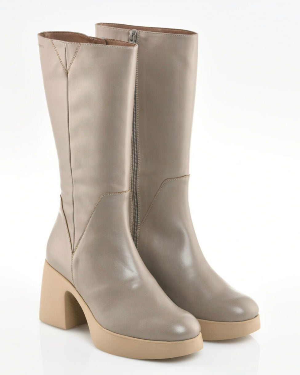 Wonders H-4922 Iseo I Taupe Knee High Zip High Heel Platform Boot Made In Spain