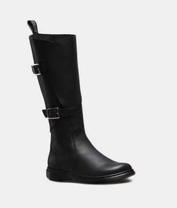 Dr. Martens Caite Black Oily Leather Double Buckle Zip Knee High Boot