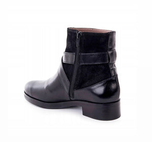 Wonders C-4105 Black Leather Buckle Zip Ankle Boot Made In Spain