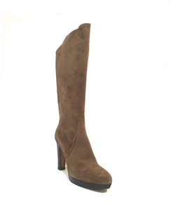 Progetto H296 Camoscio Tun Light Brown Suede Leather Zip Knee High Boot Made In Italy