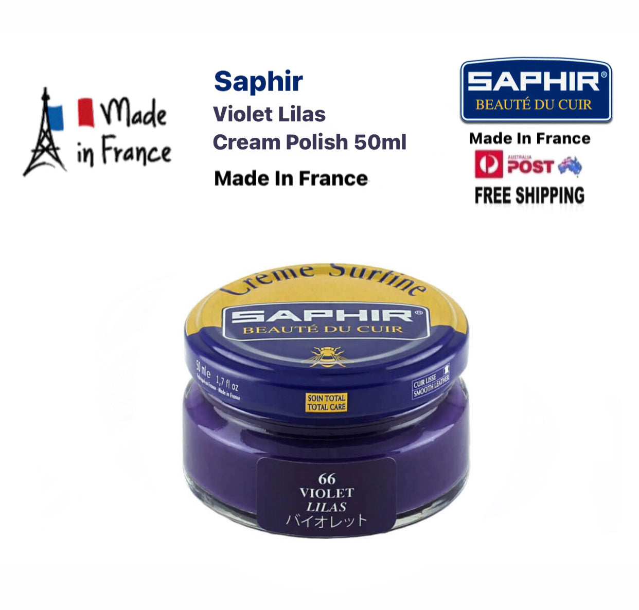 Saphir Violet Lilas Purple Renovating Cream Polish 50ml Made In France