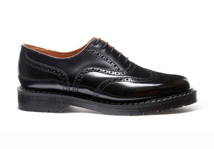 Solovair Black Hi-Shine 5 Eyelet English Brogue Shoe Made In England