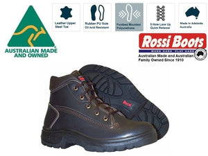 Rossi Vulcan 793 Claret Brown Steel Toe Ankle Work Boot Made In Australia