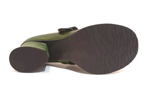 Minki Vicki Forest Green Ladies Court Shoe Velcro Buckle Strap