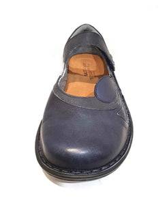 Naot Conga Ink Navy Vel Polar Leather Velcro Mary Janes Ladies Shoes Made In Israel