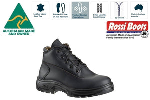 Rossi 776 Black Peak Steel Toe Ankle Zip Work Boot Made In Australia