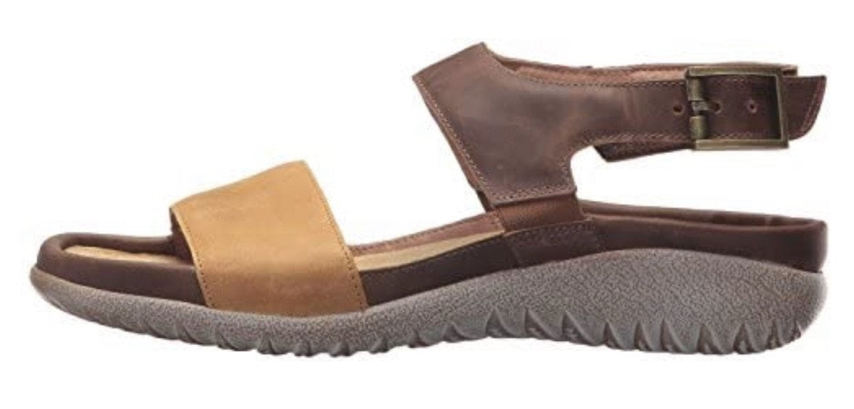 Naot Haki Oil Dune Saddle Brown Leather Ladies Sandals Made In Israel