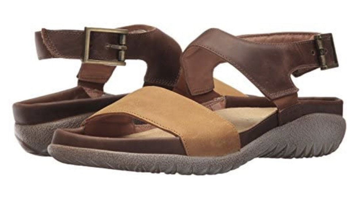 Naot Haki Oil Dune Saddle Brown Leather Ladies Sandals Made In Israel