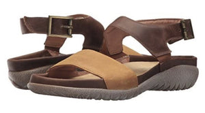 Naot Haki Oil Dune Saddle Brown Leather Ladies Sandals Made In Israel