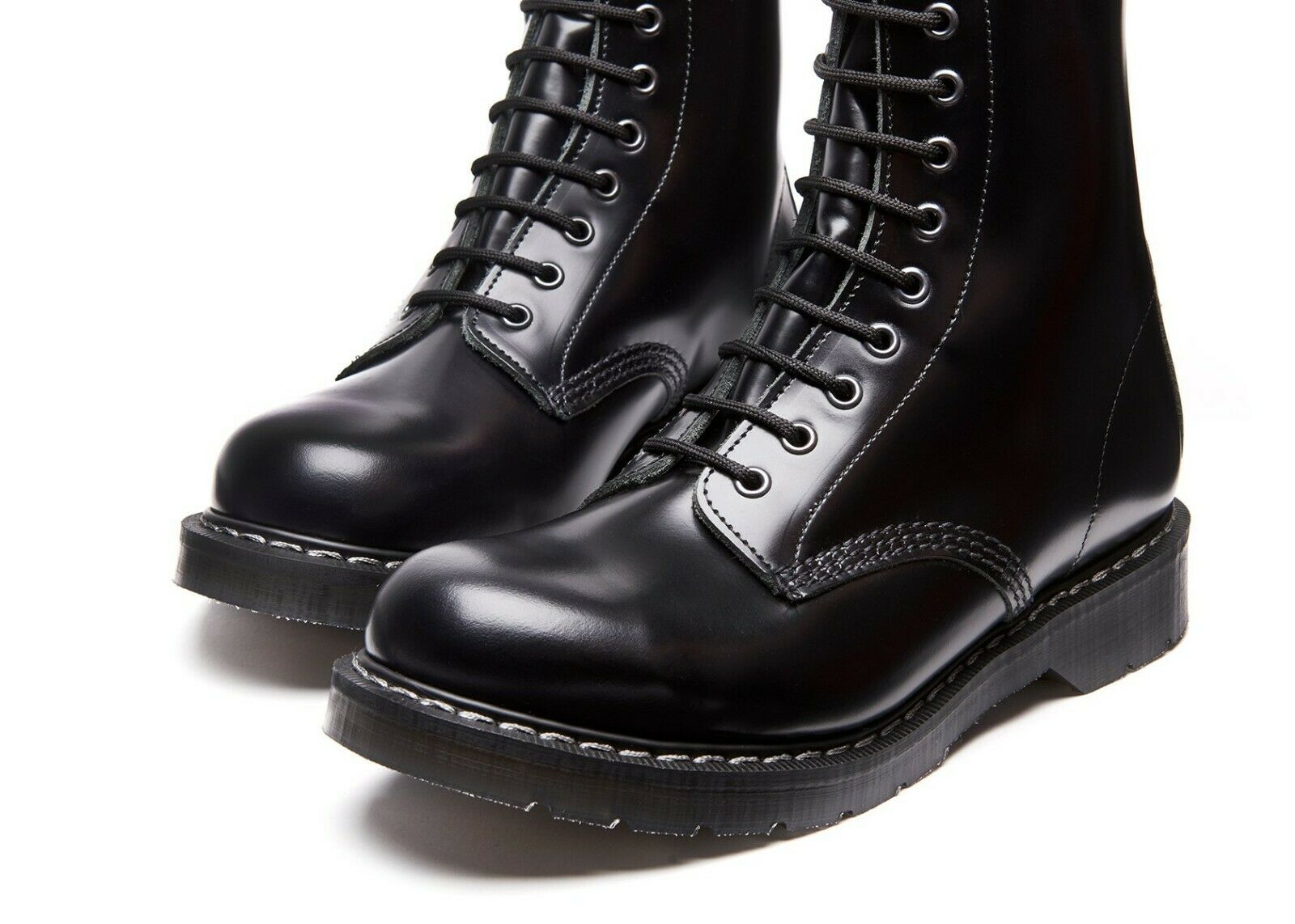 Solovair Black Hi-Shine 8 Eyelet Boot Made In England