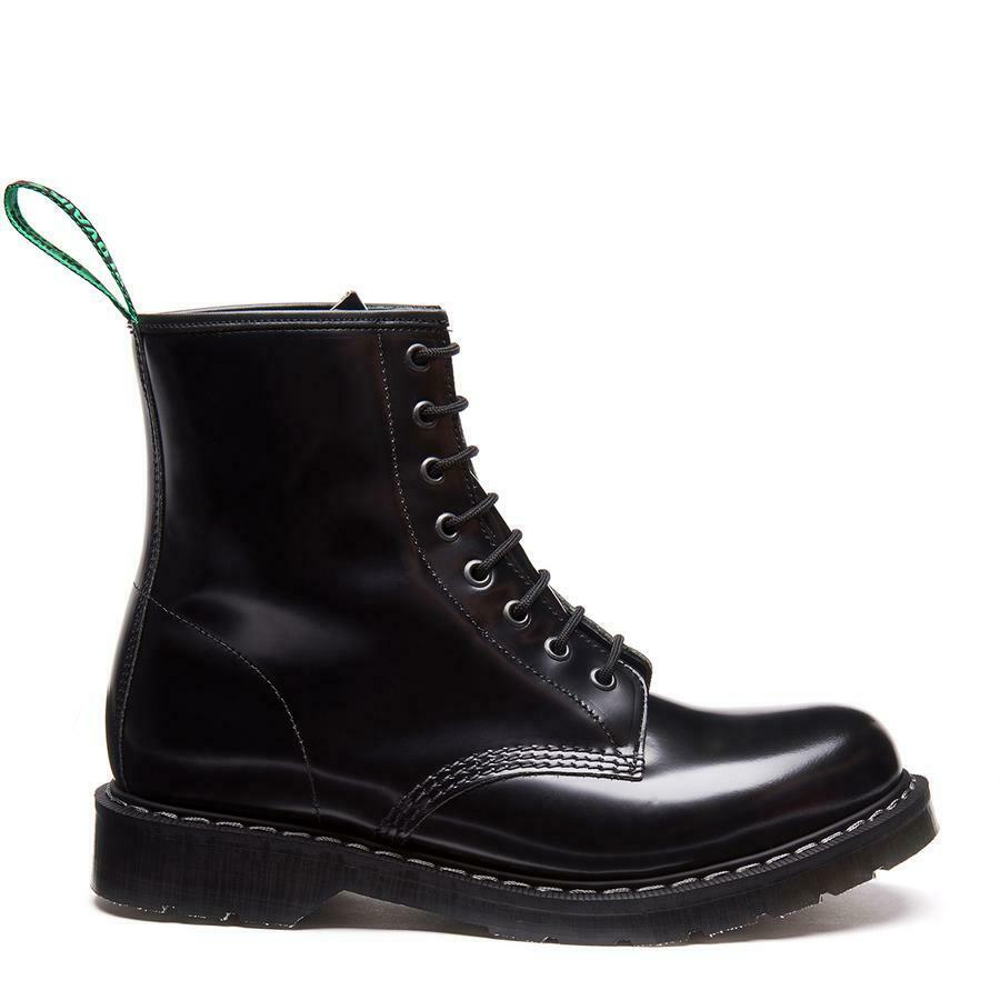 Solovair Black Hi-Shine 8 Eyelet Boot Made In England