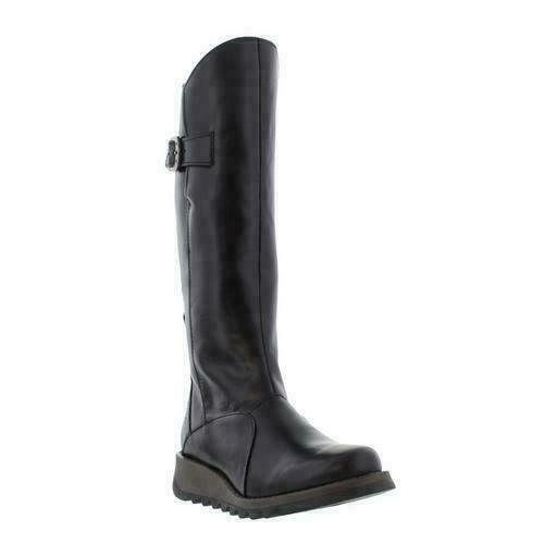 Fly London Mol 2 Black Leather Zip Up Knee High Made In Portugal